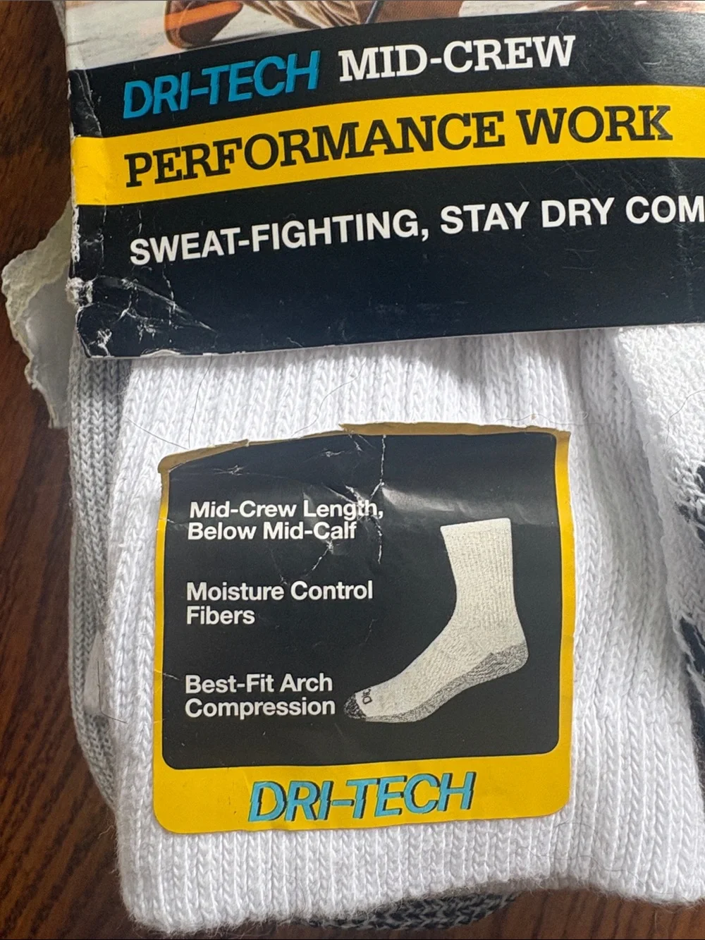 Dickies White & Gray Mid-Crew Dri-Tech Performance Work Socks - 6 Pairs